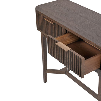 Raie Ribbed Oak and Pine Wood Console Table