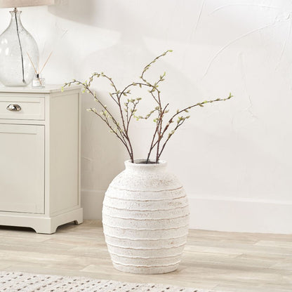 Fibrestone White Wash Decorative Ribbed Large Vase