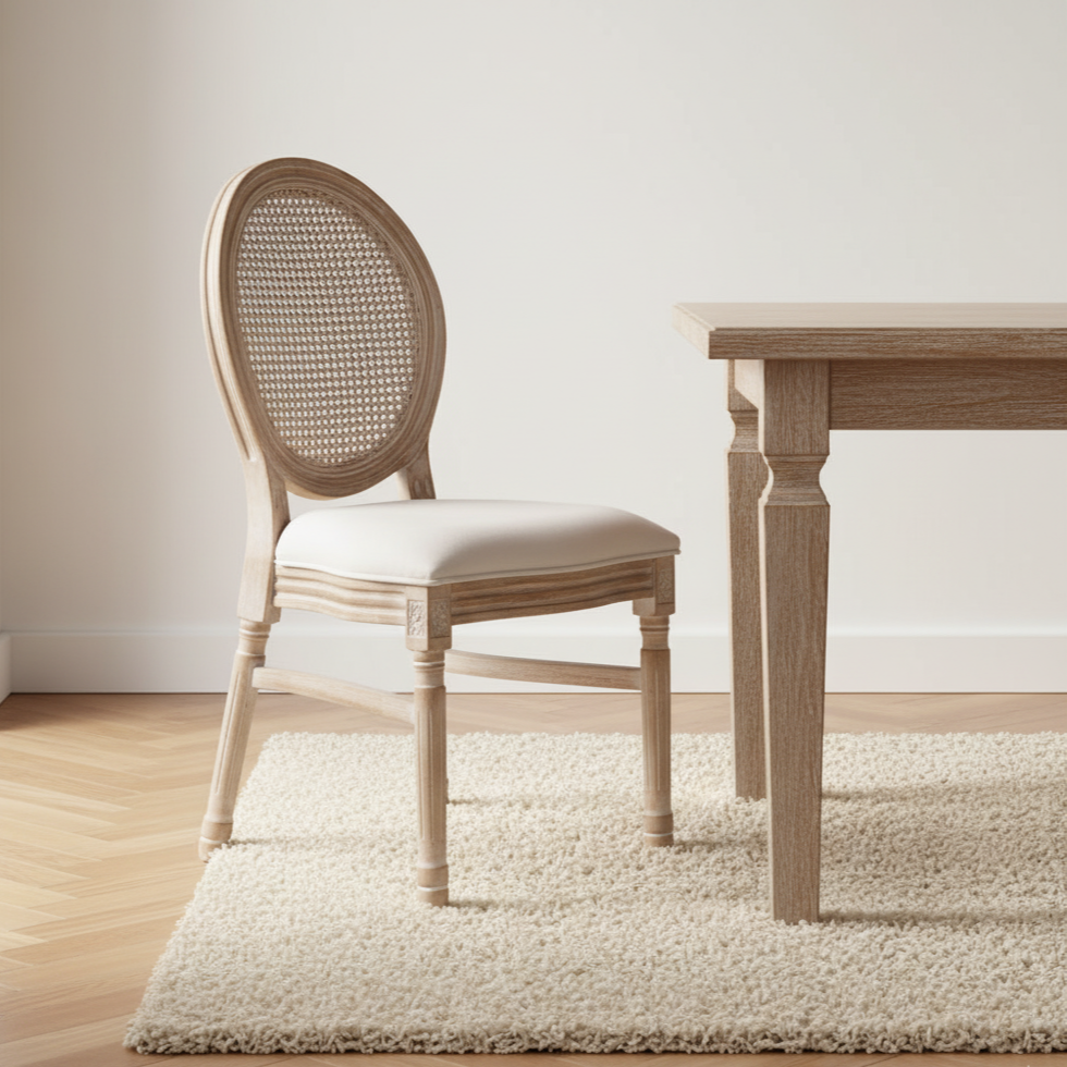 Louis Birch Wood Upholstered Dining Chair