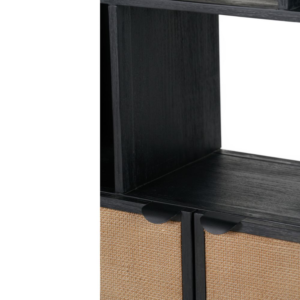 Fiji Black Acacia Wood 2 Door 6 Niche Display Cabinet