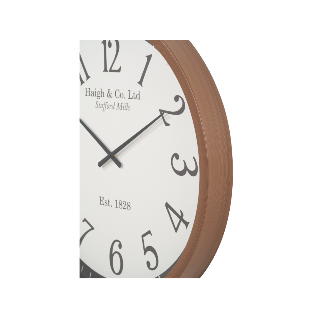 Dark Wood Effect White Faced Round Wall Clock
