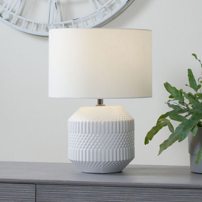 Meribel White Geo Textured Ceramic Table Lamp