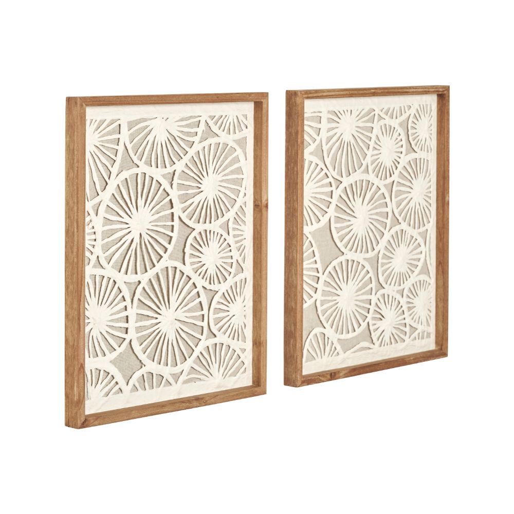 Natural Paper Cut Out Pattern Design Wall Art with Natural Frames (Set of 2)