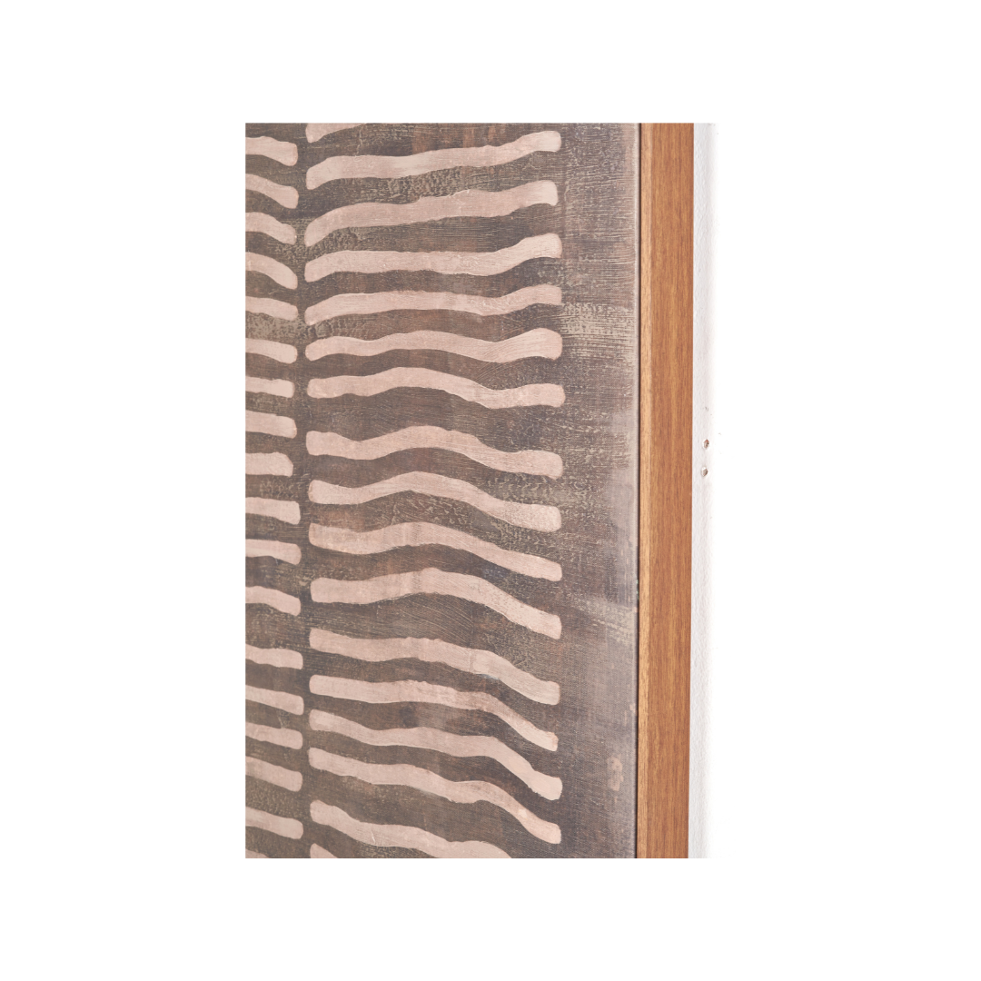 Brown and Natural Linear Design Canvas with Oak Effect Frame