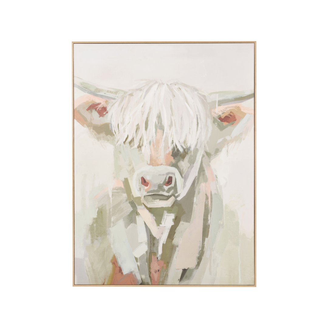 Sage and Naturals Highland Cow Canvas with Natural Frame