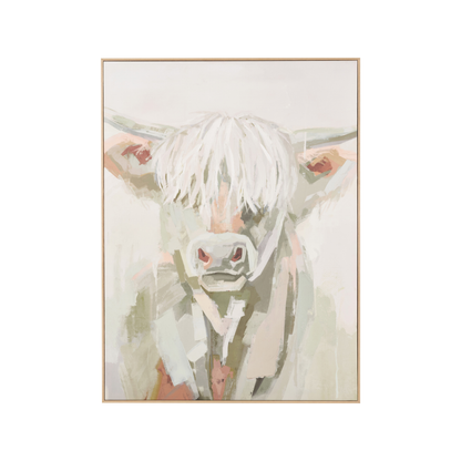 Sage and Naturals Highland Cow Canvas with Natural Frame