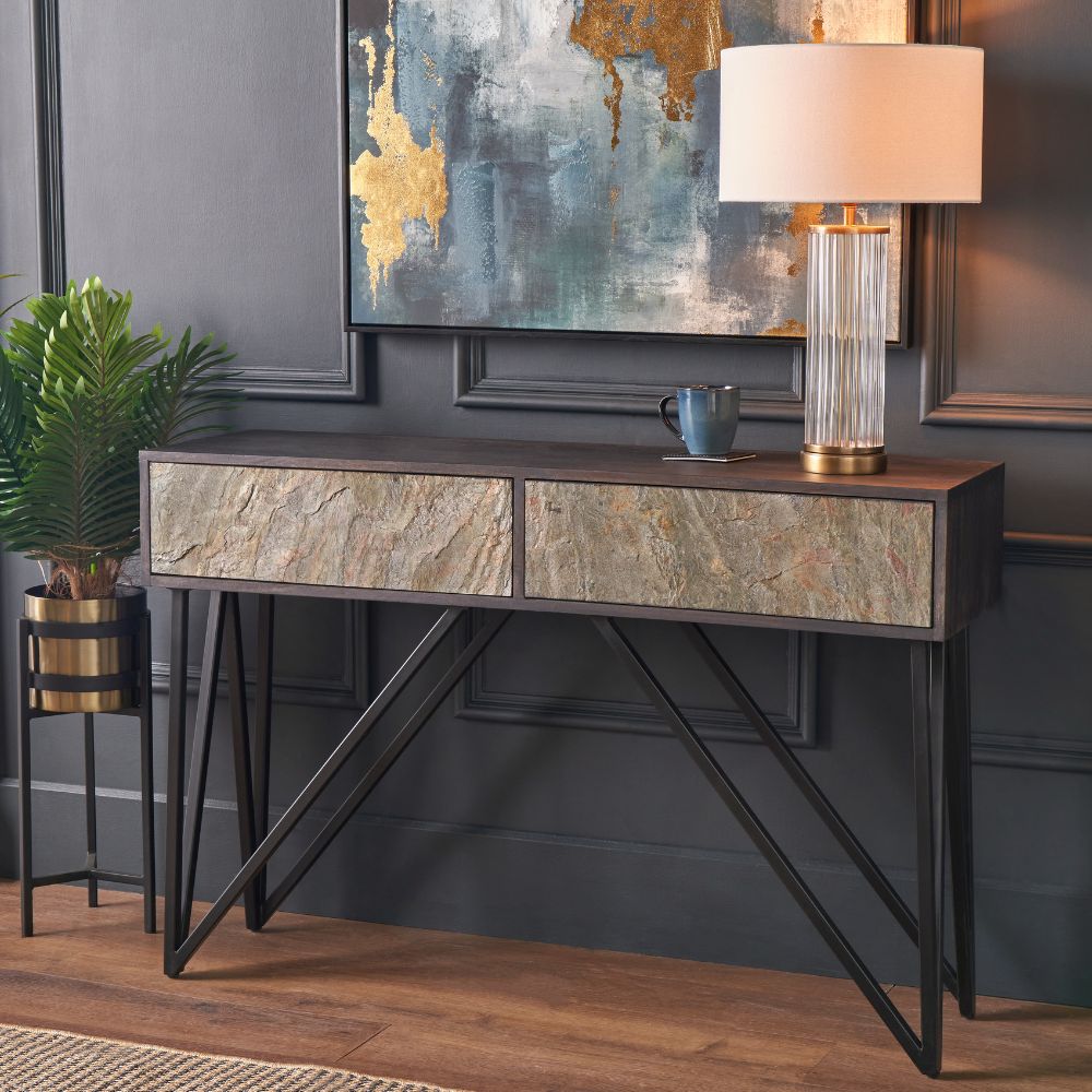 Verde Black Mango Wood 2 Drawer Console Table