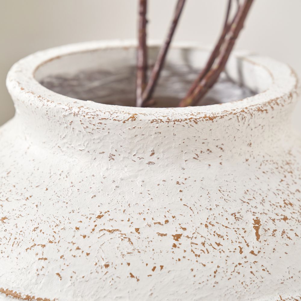 Fibrestone White Wash Decorative Ribbed Large Vase