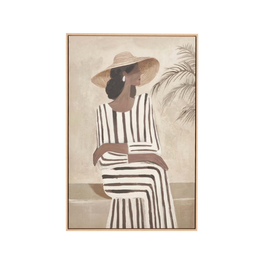 Striped Dress Lady Design Canvas with Natural Frame
