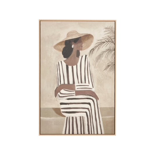 Striped Dress Lady Design Canvas with Natural Frame
