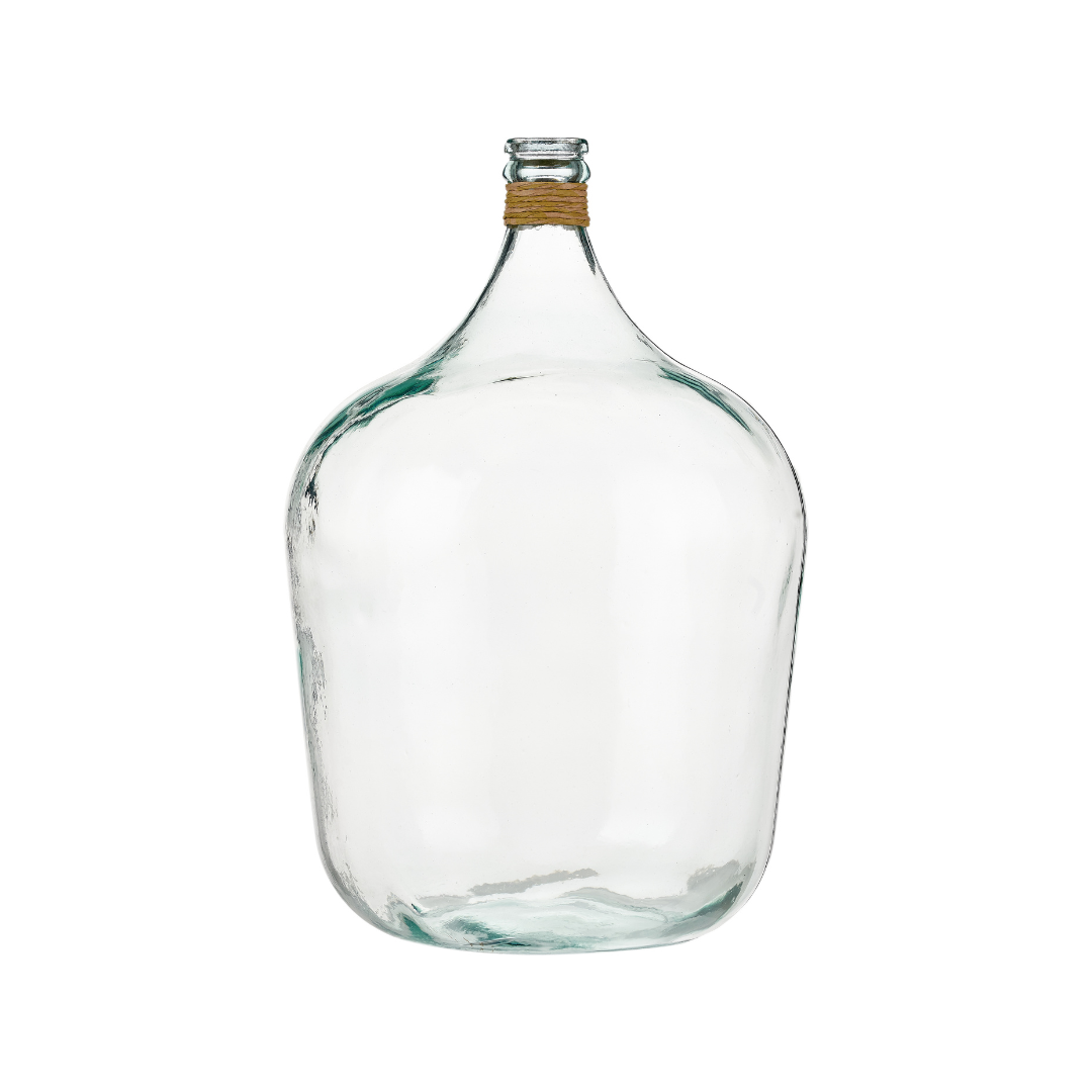Clear Recycled Large Bottle Vase With A Raffia Wrapped Neck