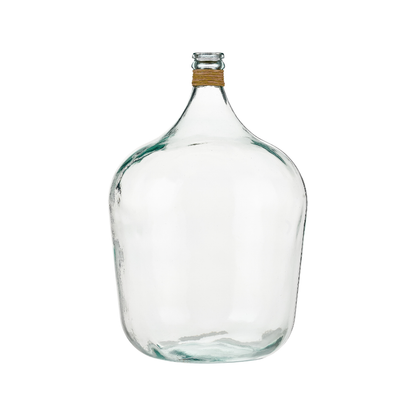 Clear Recycled Large Bottle Vase With A Raffia Wrapped Neck