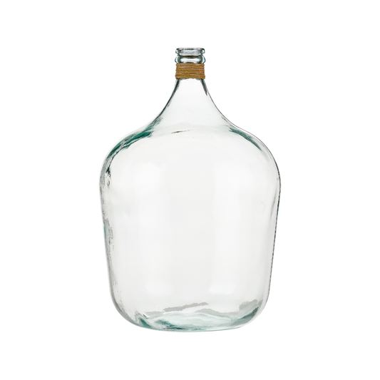 Clear Recycled Large Bottle Vase With A Raffia Wrapped Neck