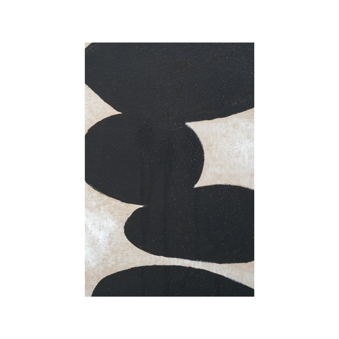 Black and Natural Stone Design Canvas Wall Art with Black Frame