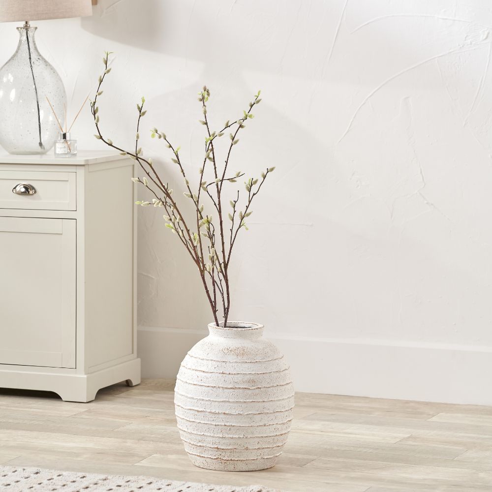 Fibrestone White Wash Decorative Ribbed Vase