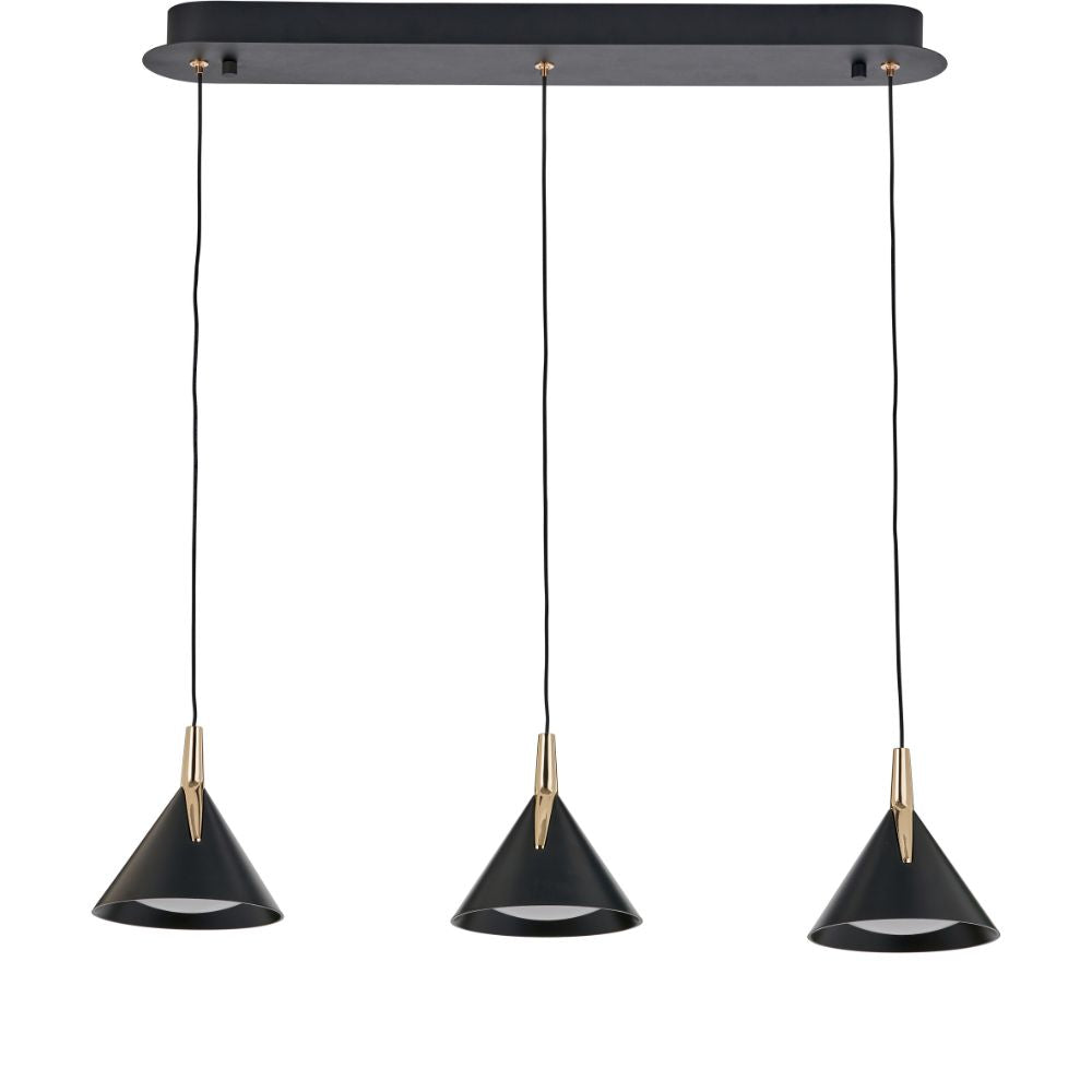 Astarion Matte Black and Gold 3 Drop LED Pendant