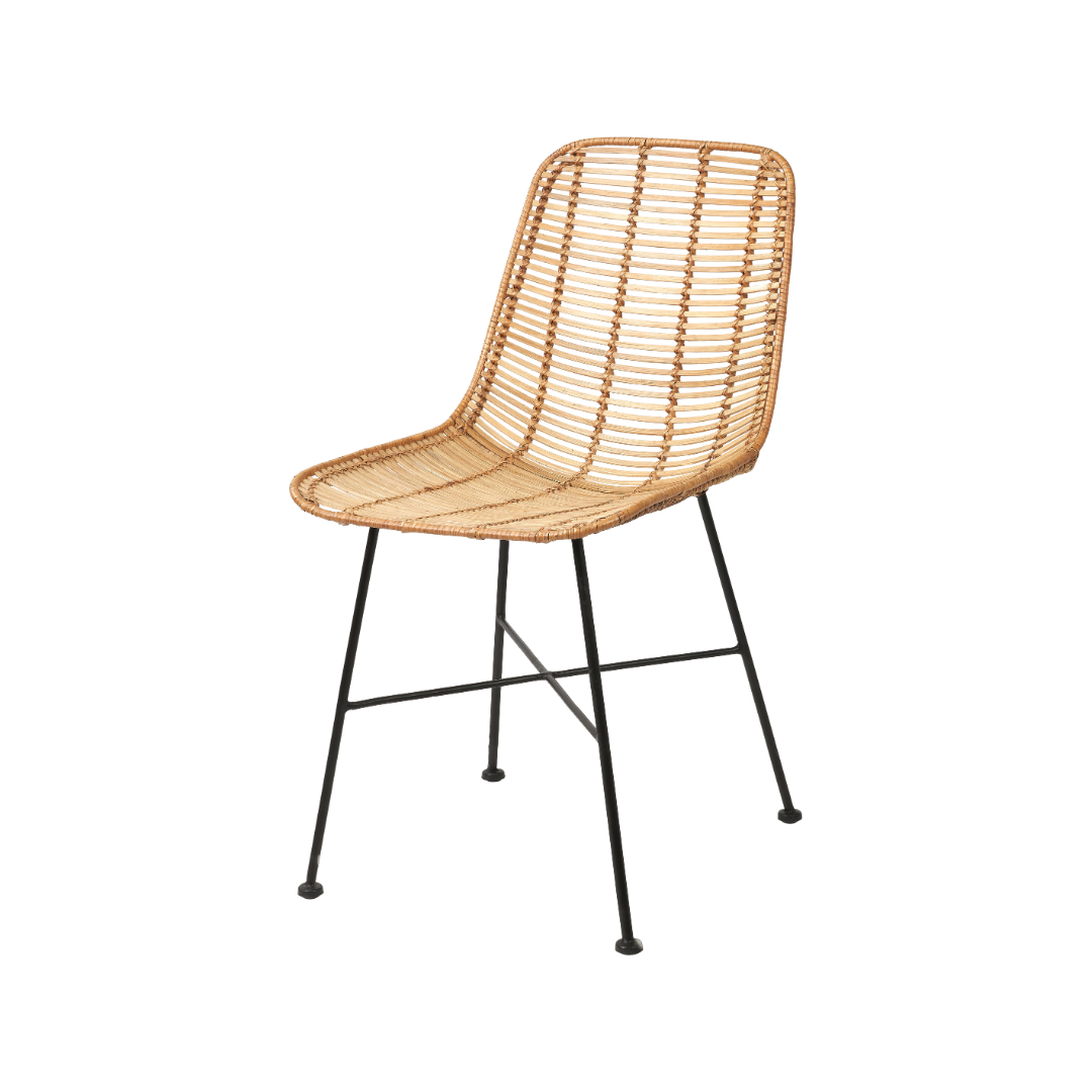 Rattan Core and Black Metal Dining Chair