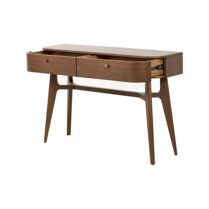 Elias Dark Ash Wood Retro 2 Drawer Console Table