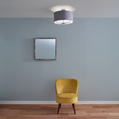 Plaza Silver Metal and Grey Linen Pendant