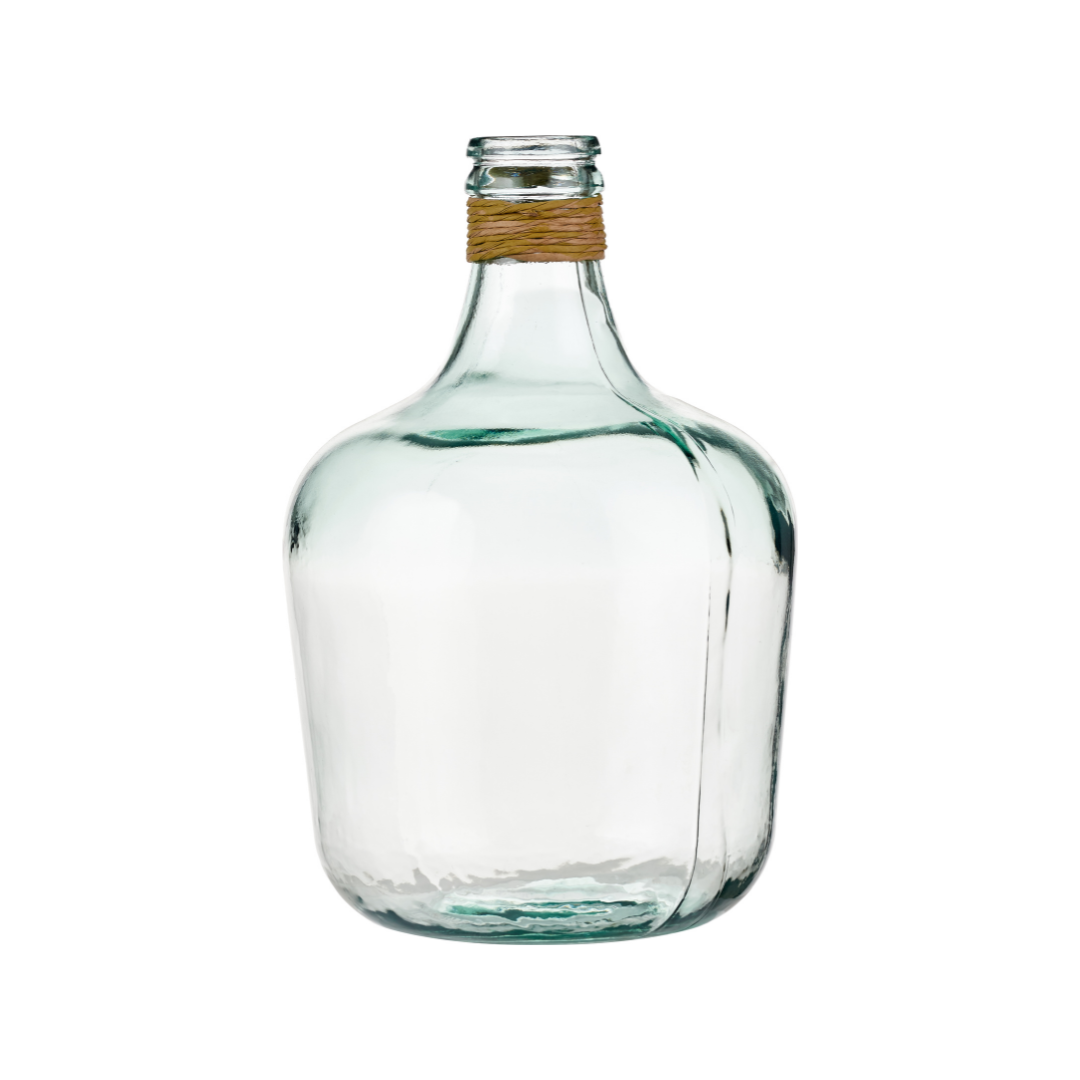 Clear Recycled Medium Bottle Vase With A Raffia Wrapped Neck