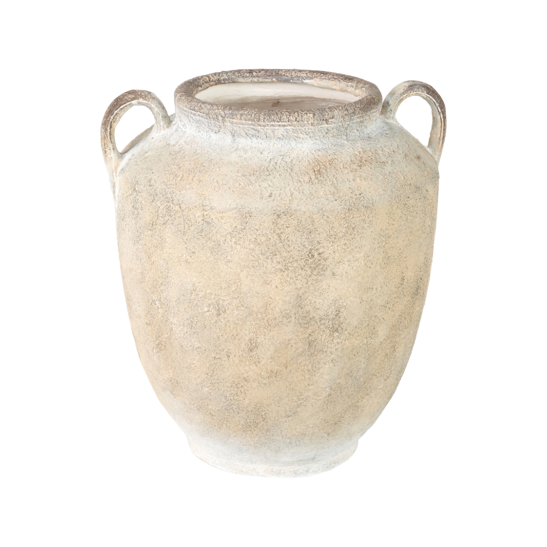 Natural Textured Fibrestone Decorative Vase with Handles