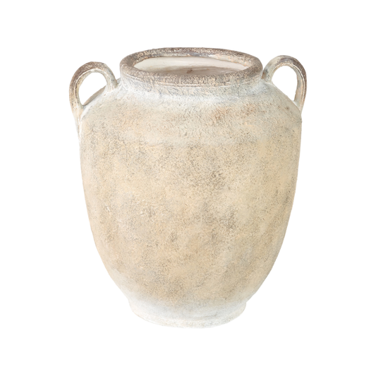 Natural Textured Fibrestone Decorative Vase with Handles