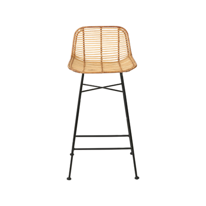 Rattan Core and Black Metal Bar Stool