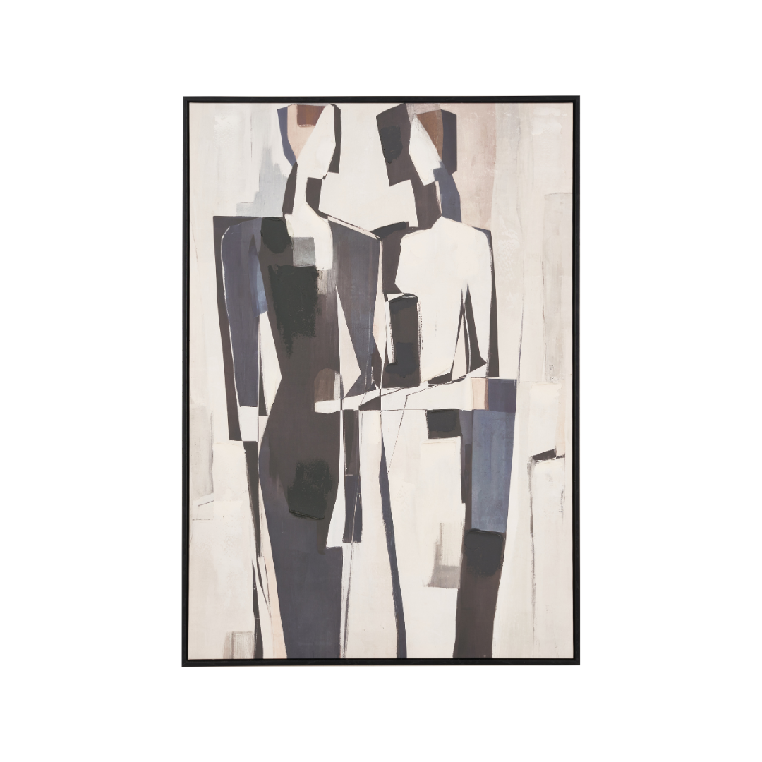 Monochrome Abstract People Canvas with Black Frame