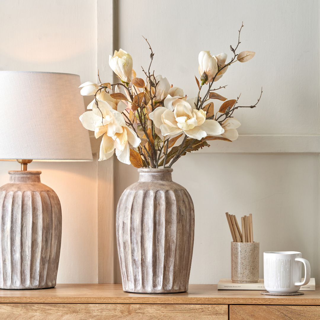 Ambrosia Natural Grooved Stoneware Vase