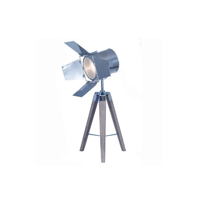 Hereford Grey Wood and Silver Metal Film Tripod Table Lamp