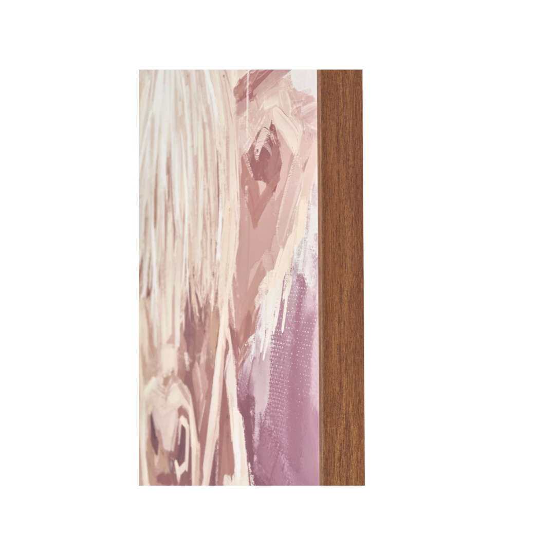 Mulberry and Naturals Highland Cow Canvas with Oak Effect Frame