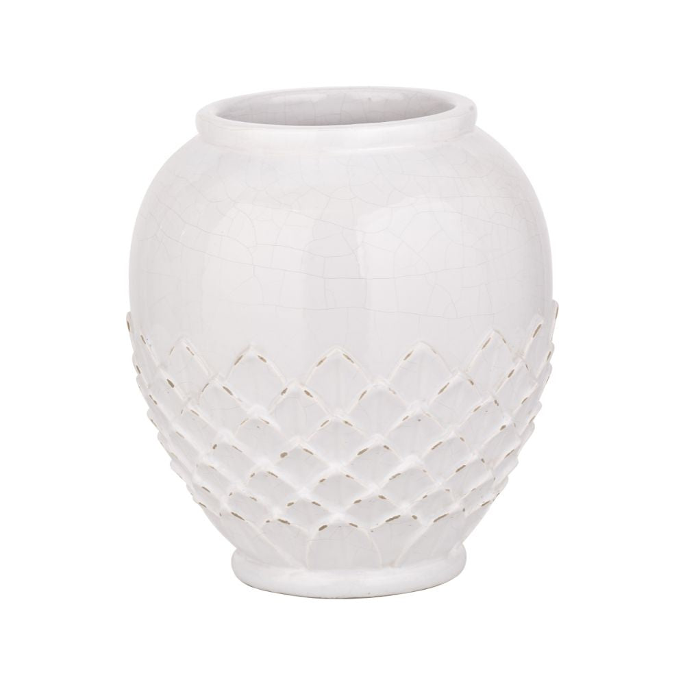 Willow White Leaf Detail Stoneware Vase