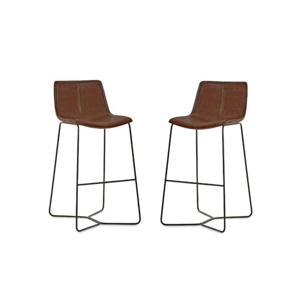 Joren Tan Brown PU Leather Bar Stools (Set of 2)