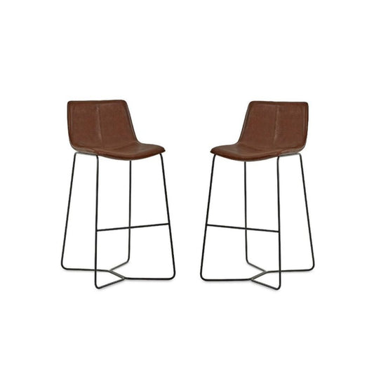 Joren Tan Brown PU Leather Bar Stools (Set of 2)