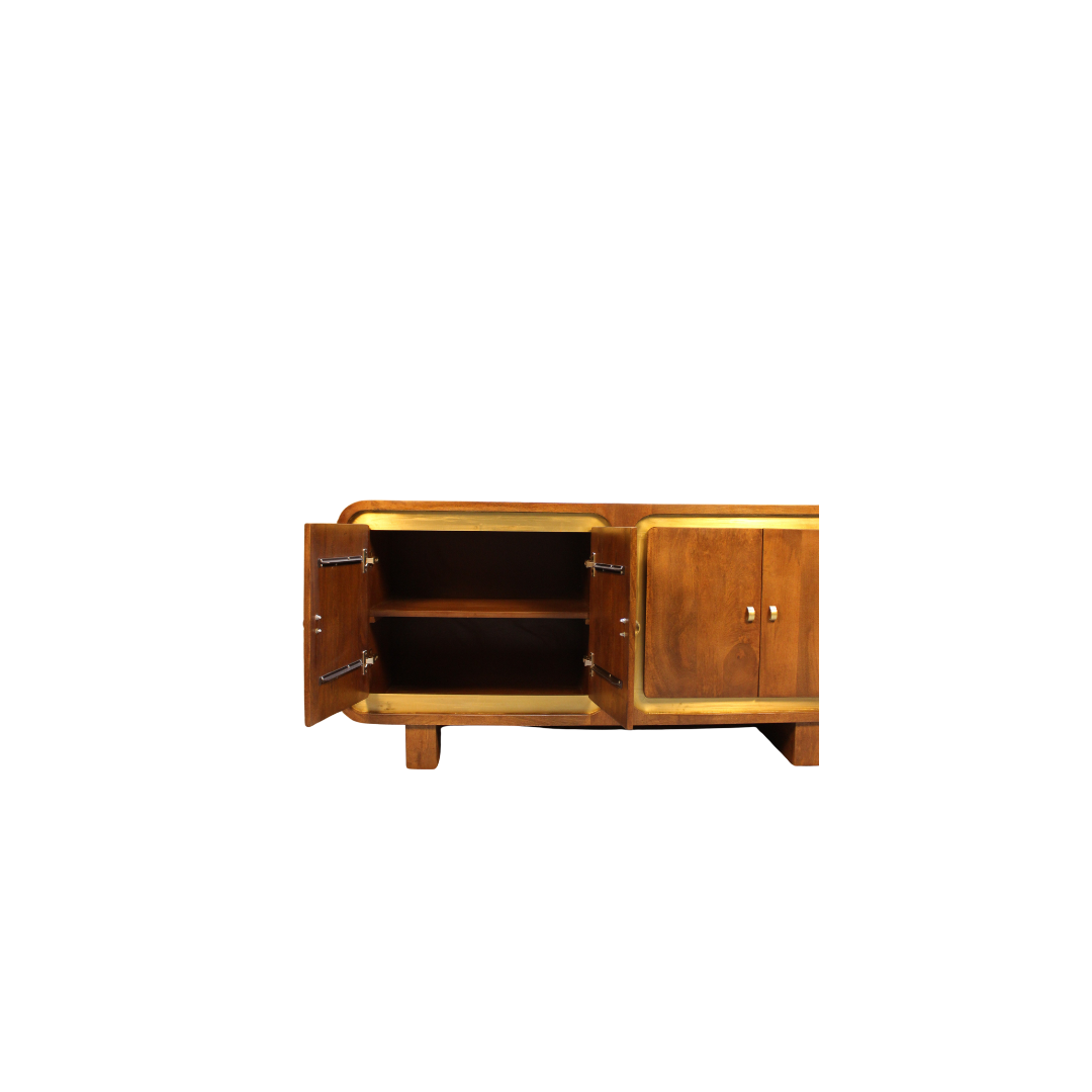 Aranya Solid Wood Square Pattern 4 Door Sideboard