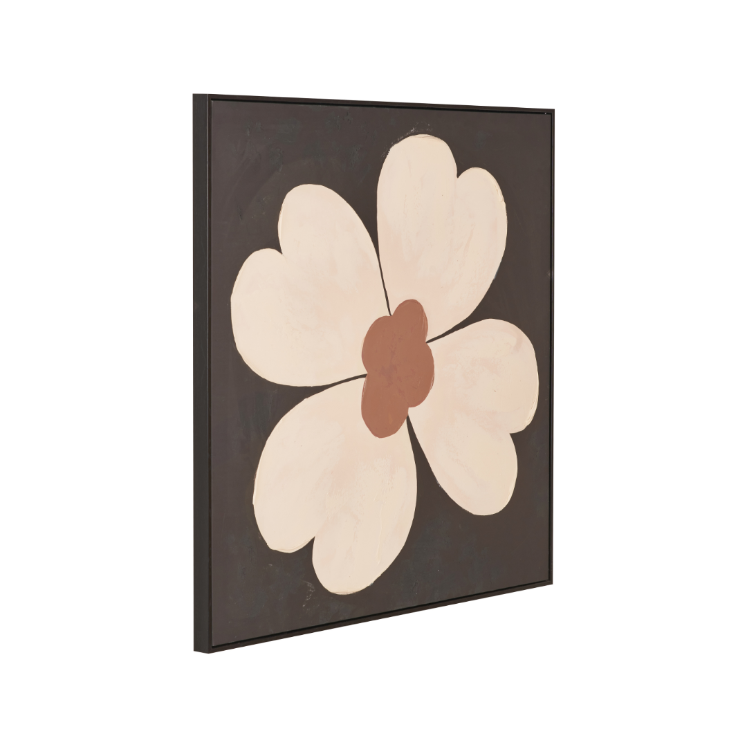 Brown and Natural Large Flower Design Canvas with Black Frame