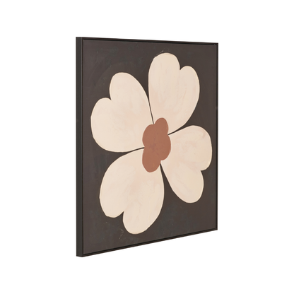 Brown and Natural Large Flower Design Canvas with Black Frame