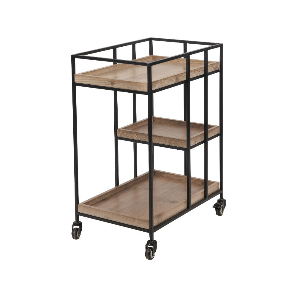 Gallery Natural Wood Veneer and Black Metal Caddy