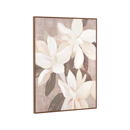 White and Natural Floral Canvas with Oak Effect Frame