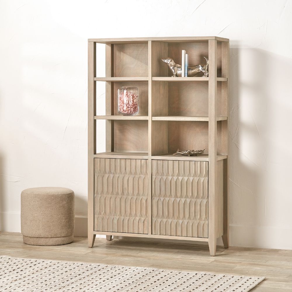 Khao Mango Wood 2 Door 6 Niche Shelf Unit