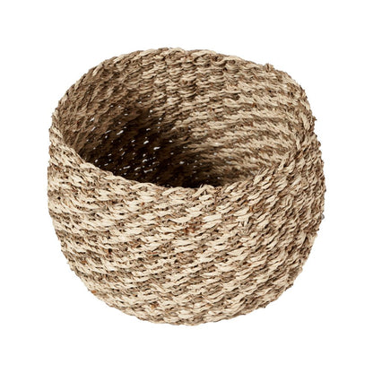 Seagrass and Palm Leaf 2-Tone Natural Plaited Round Baskets (Set of 3)