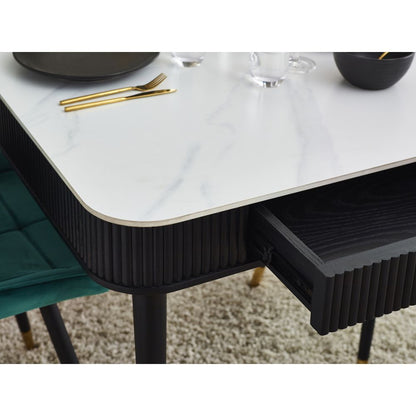 Louis Fluted 1.9m Stone Top Dining Table With Drawers Black