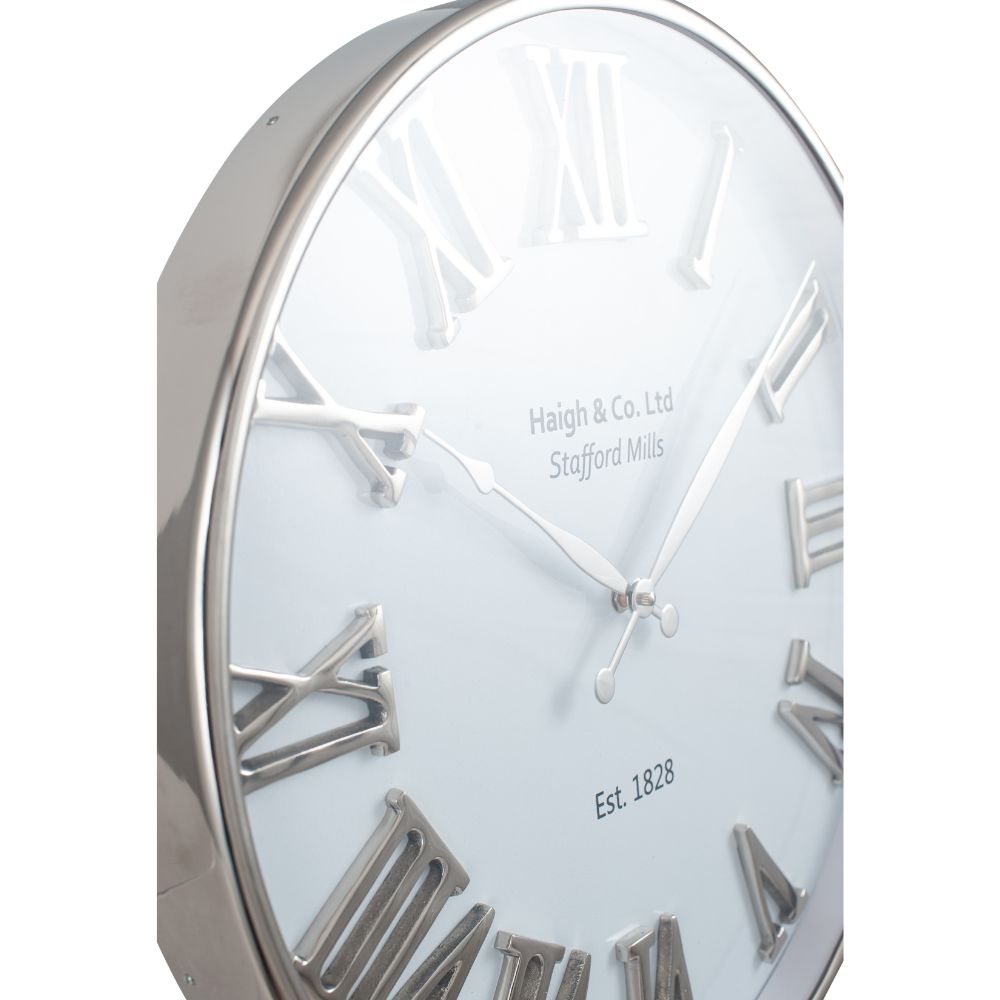 Metal Silver and White Face Round Wall Clock