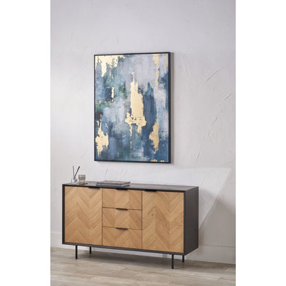 Canvas Gold and Blue Tone Abstract with Black Frame