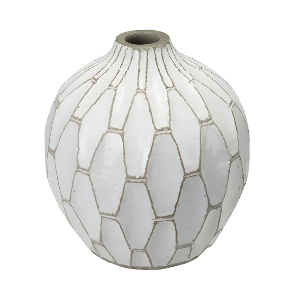 Gaudi Stoneware White Geometric Design Vase