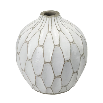 Gaudi Stoneware White Geometric Design Vase