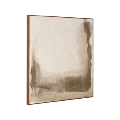 Green and Natural Abstract Square Hessian Canvas with Oak Effect Frame