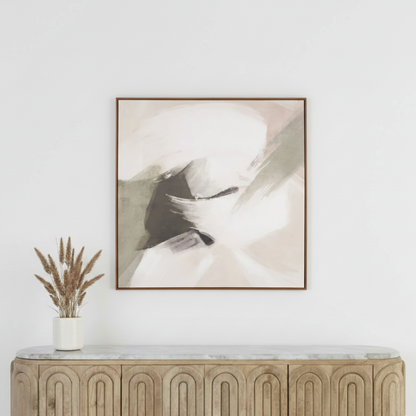 Canvas Monochrome Abstract Square with Oak Effect Frame