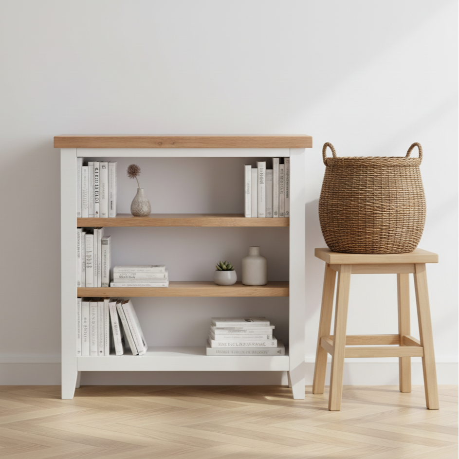 Marlborough White Oak Small Wide Bookcase