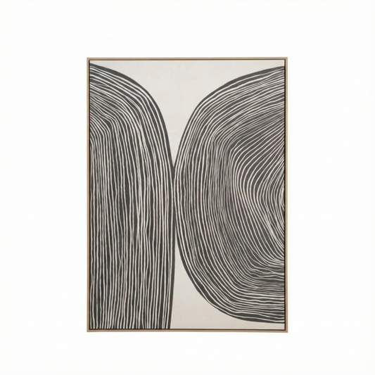 Abstract Canvas Black and Cream with Natural Frame